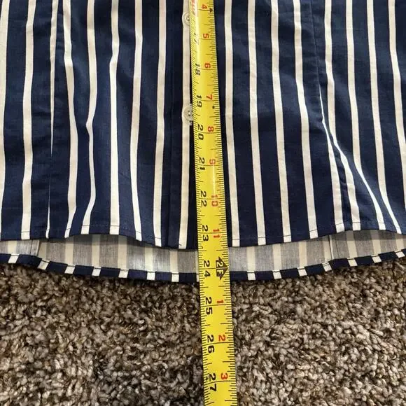 Carolina Herrera NY Shirt 2 Blue White Stripe Button Front Floral Appliqué - Picture 7 of 12